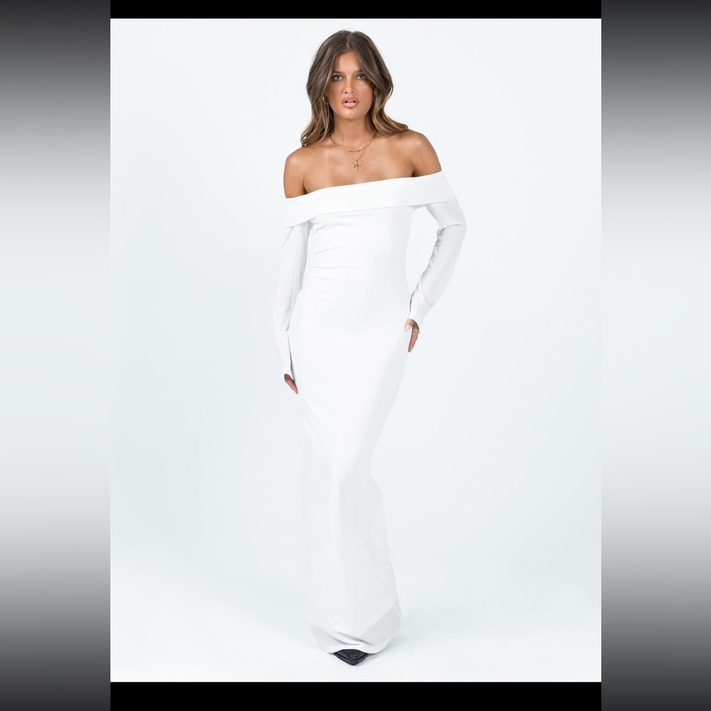 Princess Polly White Off-Shoulder Maxi Dress - Size 6 (fits S/M)